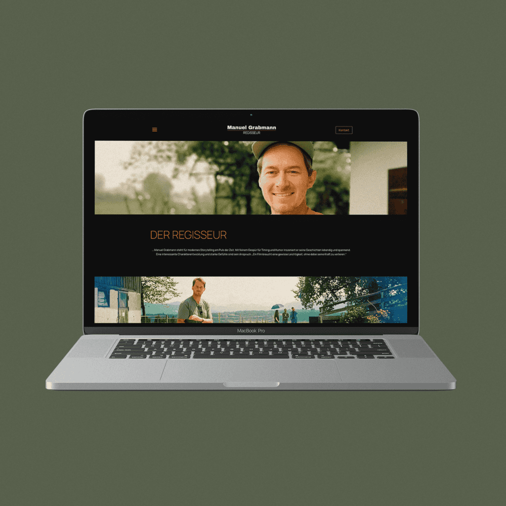 Onepager-Webseite von Regisseur Manuel Grabmann – modernes Portfolio-Design mit Fokus auf SEO und deutschlandweite Auffindbarkeit.
