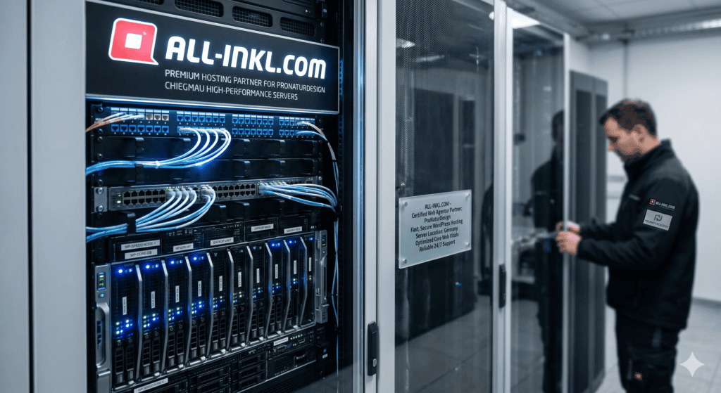 Ein Blick in das moderne ALL-INKL.com Rechenzentrum mit High-Performance-Servern für schnelles WordPress-Webdesign im Chiemgau.