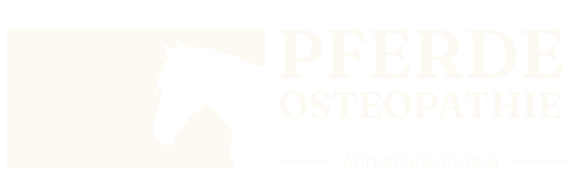 Weißes Logo-Design für Pferdeosteopathie Annemarie Puppa am Chiemsee, Corporate Design für mobile Fahrpraxis.